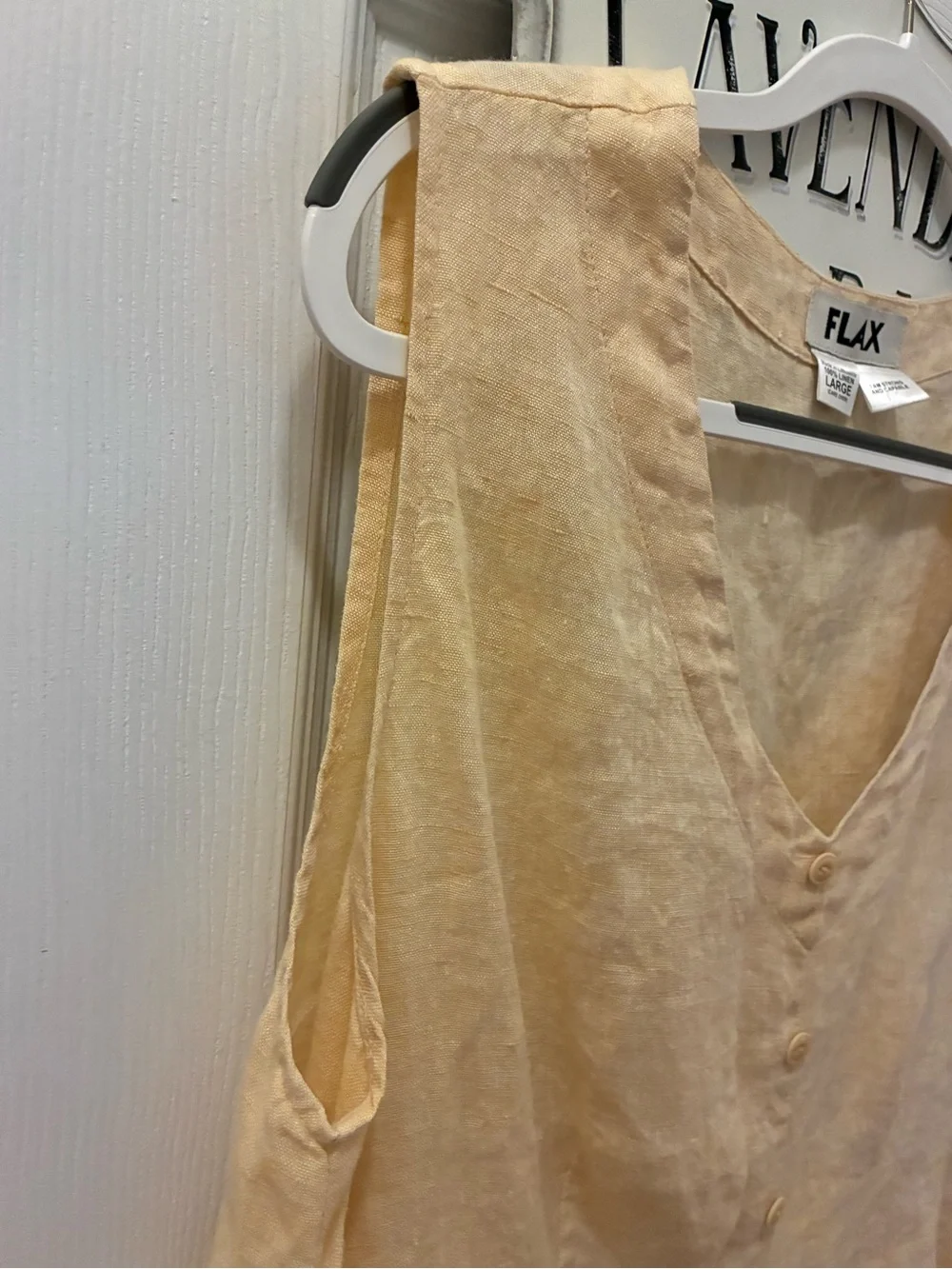 Flax Light Yellow Sleeveless Linen V-Neck Button-Front Blouse - Picture 3 of 8